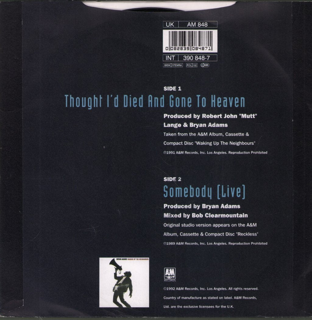 Bryan Adams - Thought I'd Died And Gone To Heaven - 7 Inch