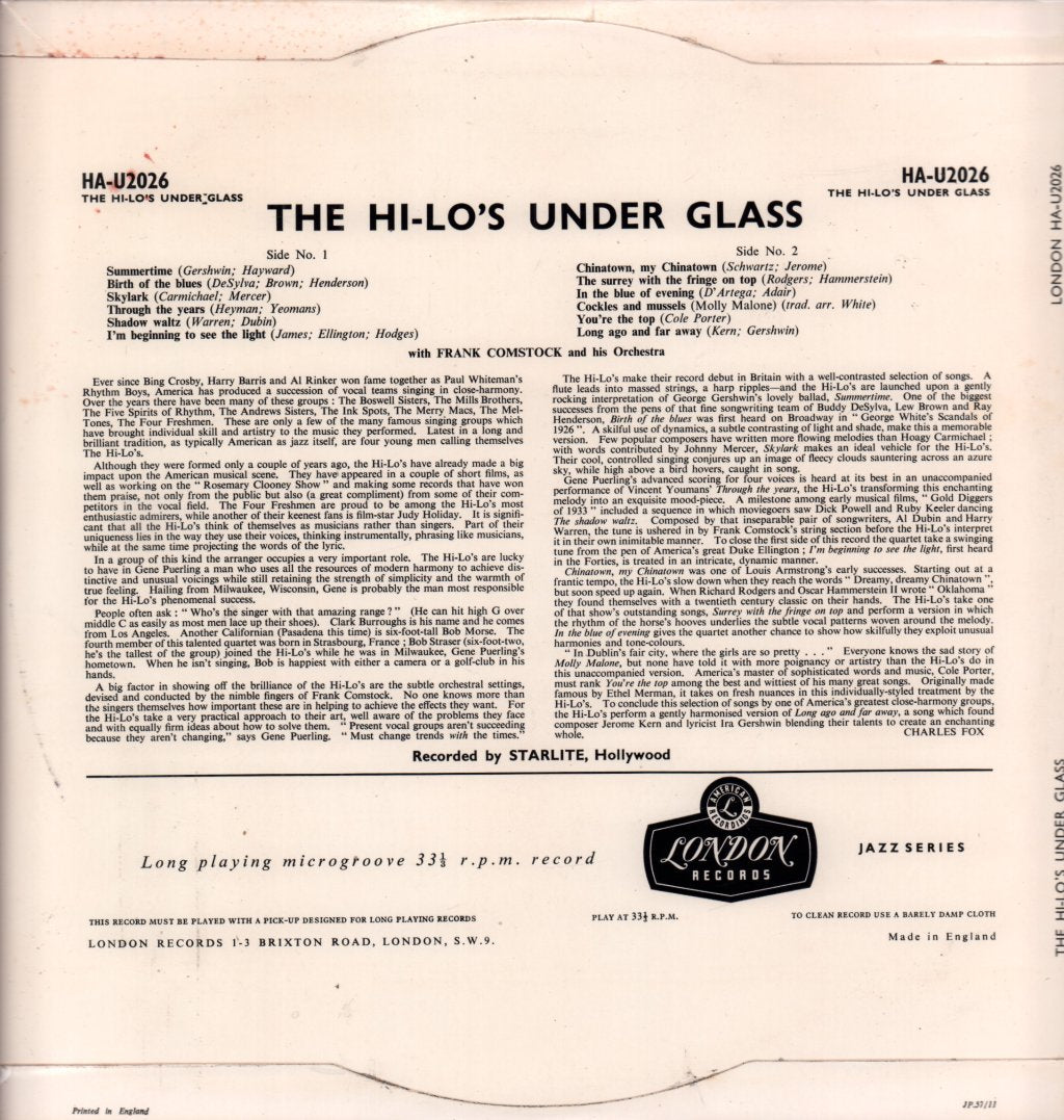 Hi-Lo's - Under Glass - Lp
