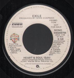 Exile (70'S Pop Group) - Heart And Soul - 7 Inch