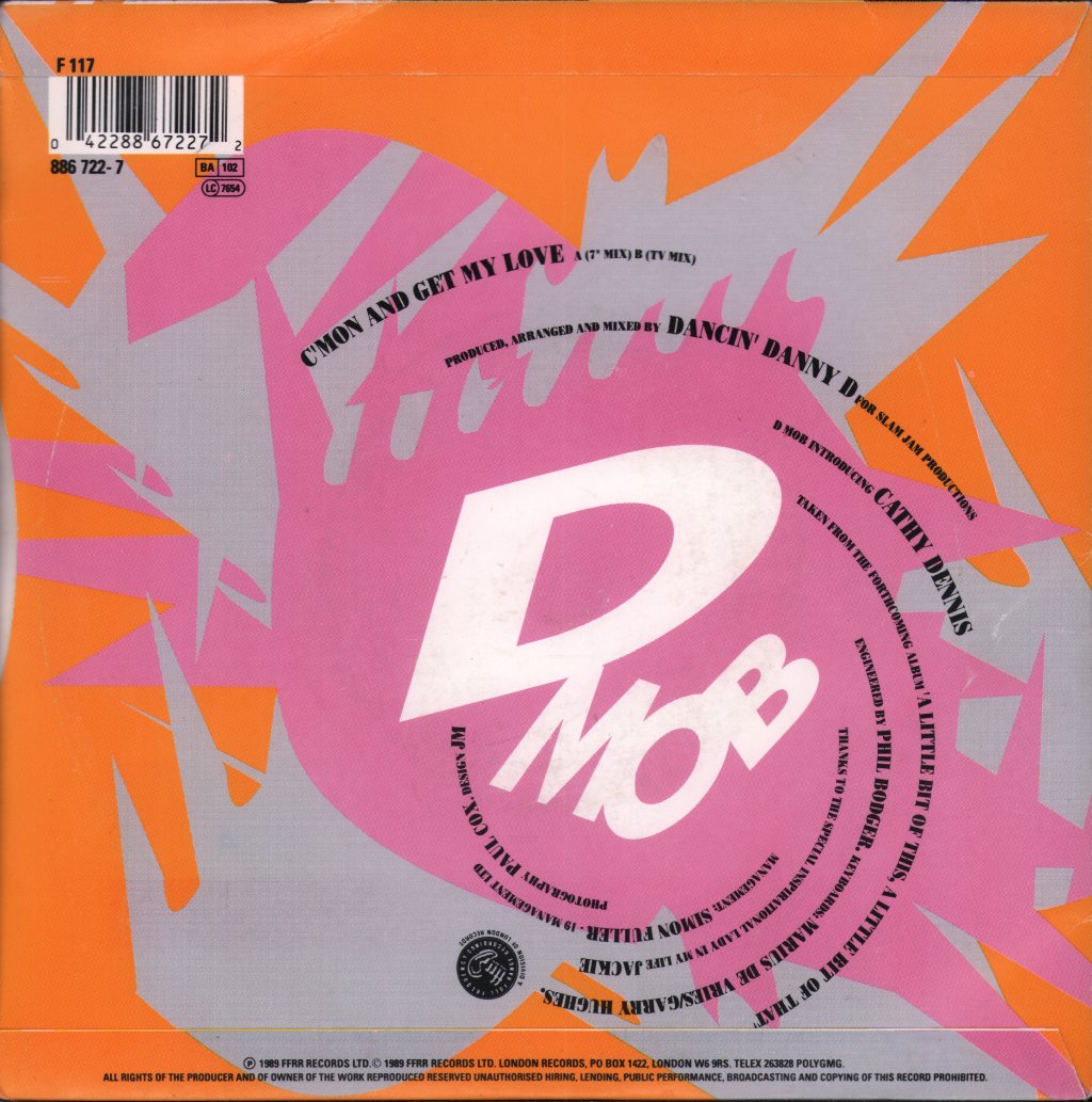 D Mob With Cathy Dennis - C'mon And Get My Love - 7 Inch