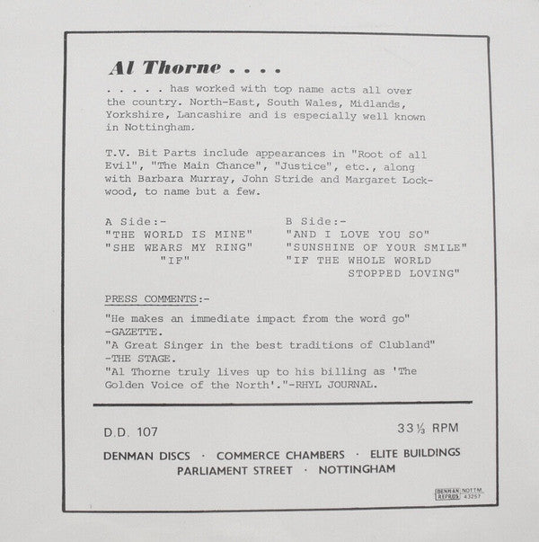 Al Thorne - Yours In Song - 7 Inch