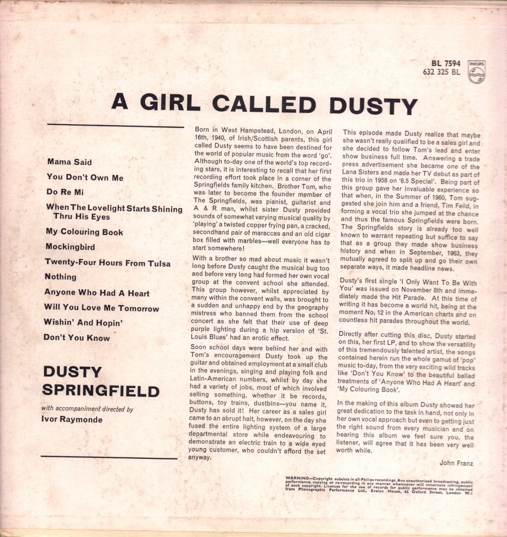 Dusty Springfield - A Girl Called Dusty - Lp