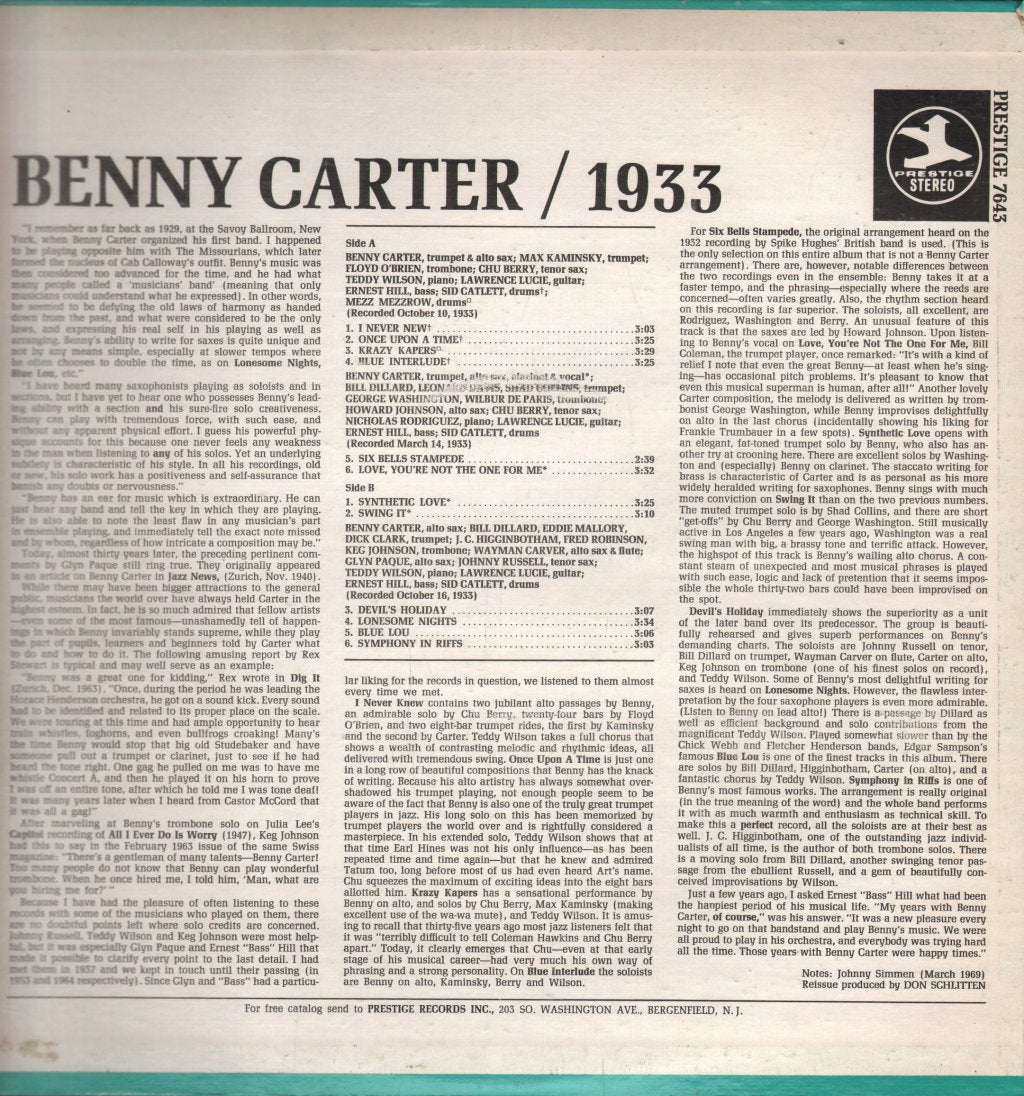 Benny Carter - 1933 - Lp