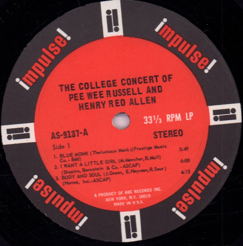 Pee Wee Russell And Henry Red Allen - College Concert Of - Lp