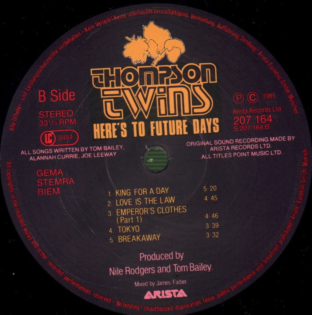 Thompson Twins - Here's To Future Days - Double Lp