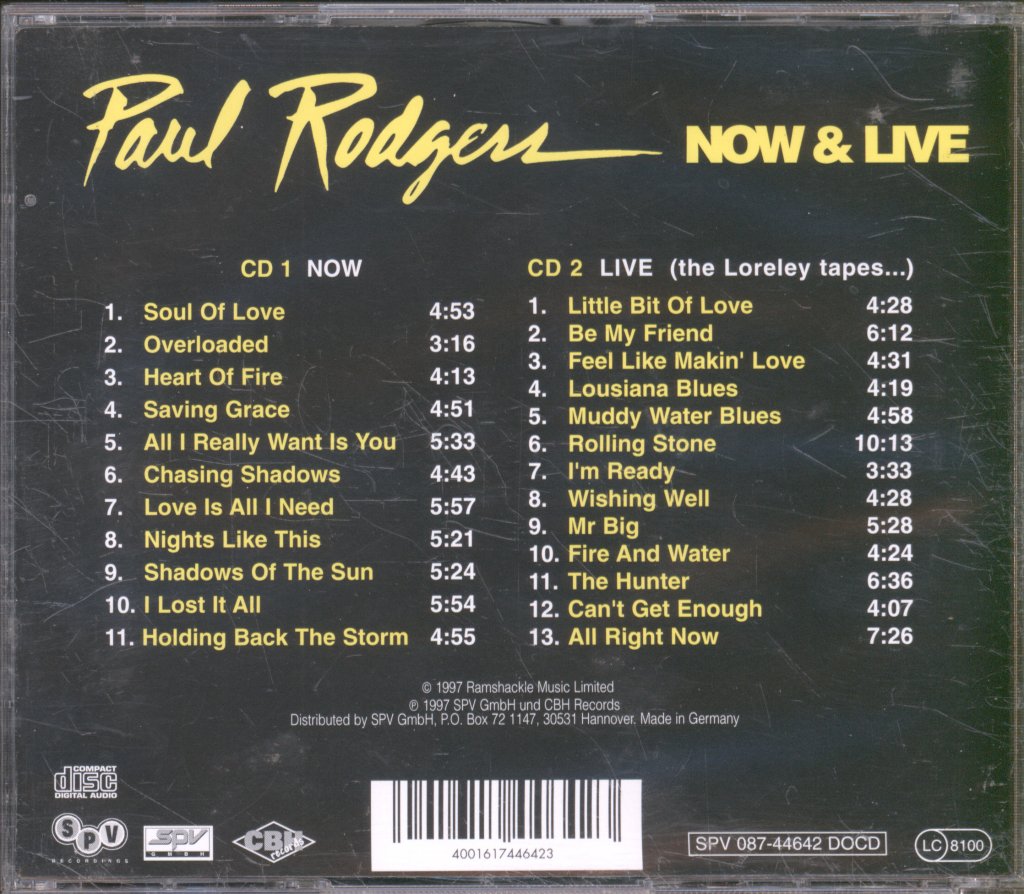 Paul Rodgers - Now & Live (The Loreley Tapes...) - Double Cd