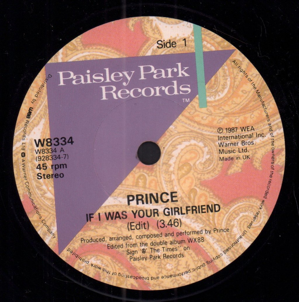 新品　プリンス　If I Was Your Girlfriend　EU盤12” Prince – If I Was Your Girlfriend | Releases | Discogs