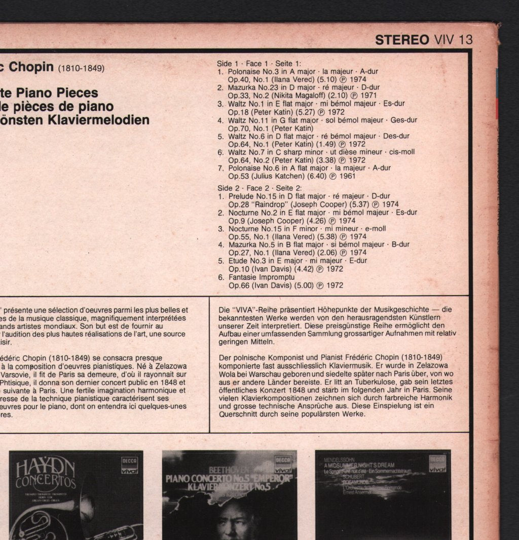 Various Artists - Chopin Favourite Piano Pieces - Lp