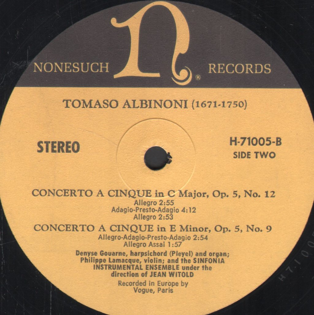 Sinfonia Instrumental Ensemble / Jean Witold - Tomaso Albinoni - Adagio For Strings And Organ - Lp