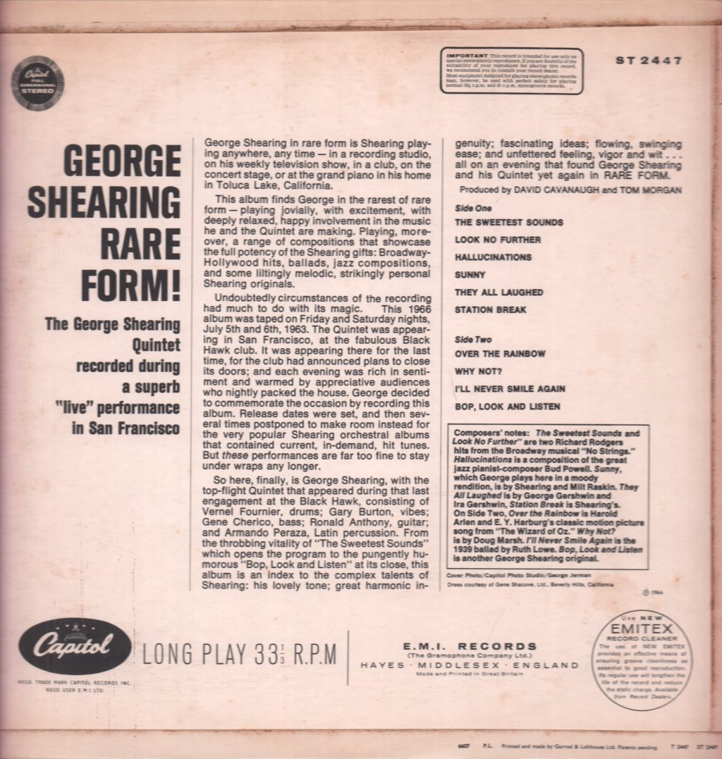 George Shearing Quintet - Rare Form - Lp