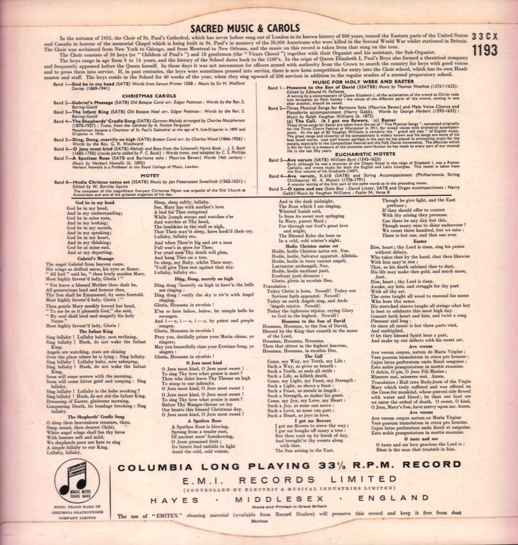 Choir Of St. Paul's Cathedral - Sacred Music And Carols For Christmas & Easter - Lp