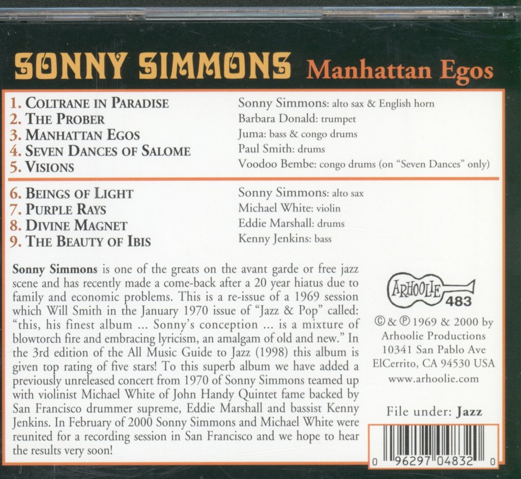 Sonny Simmons - Manhattan Egos - Cd