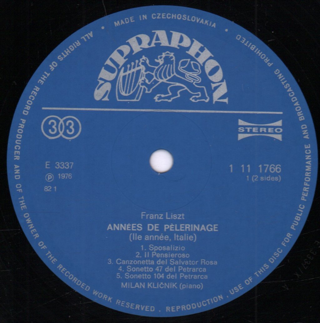 Milan Klíčník - liszt Années De Pelerinage /IIe Annee, Italie/ - Lp