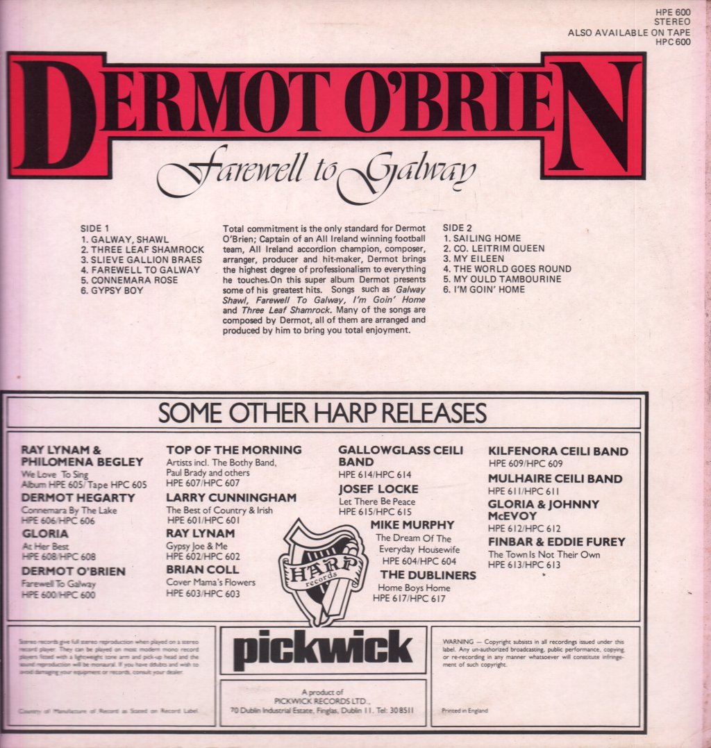 Dermot O'brien - Farewell To Galway - Lp