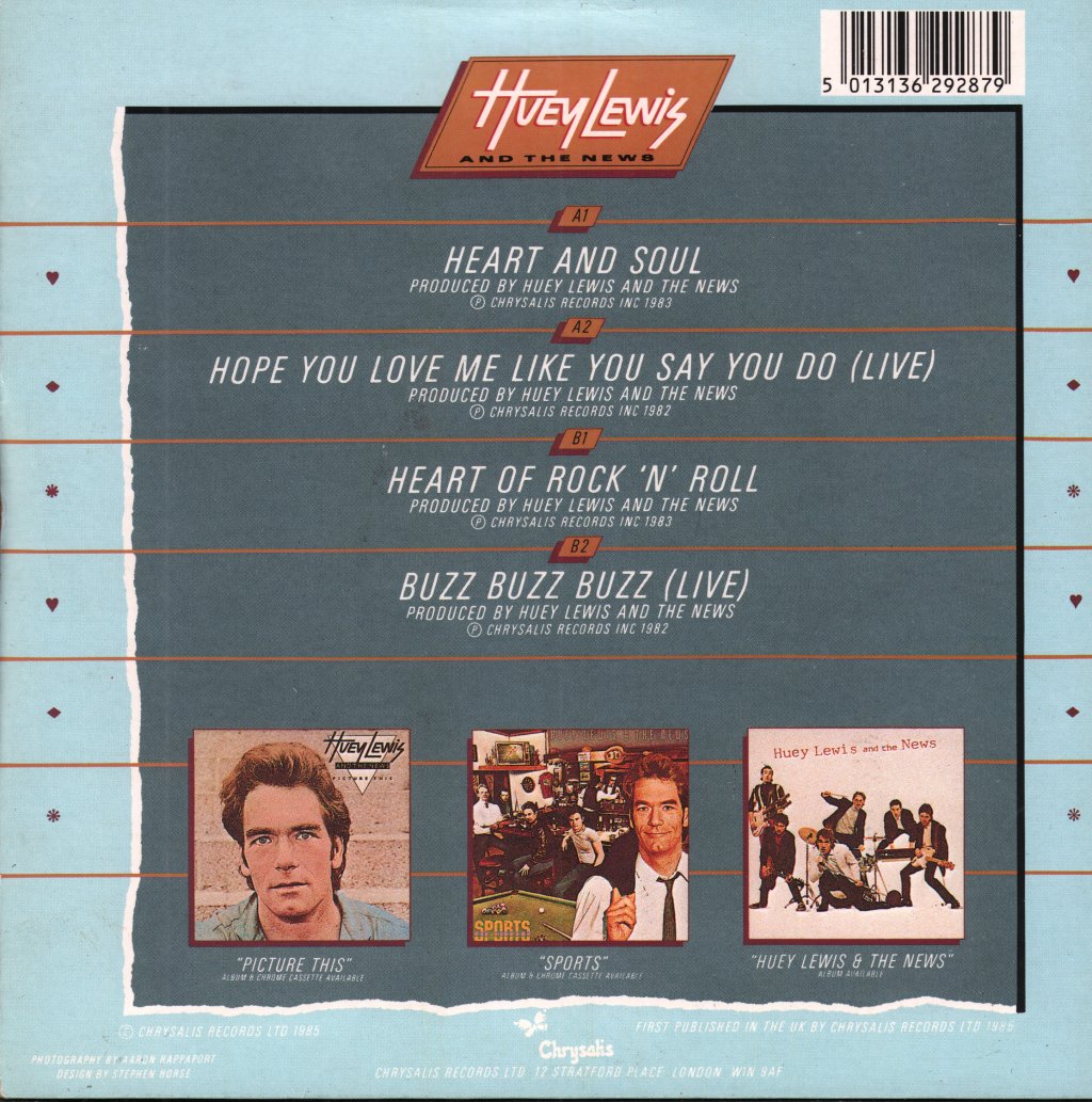 Huey Lewis And The News - Heart And Soul - 7 Inch