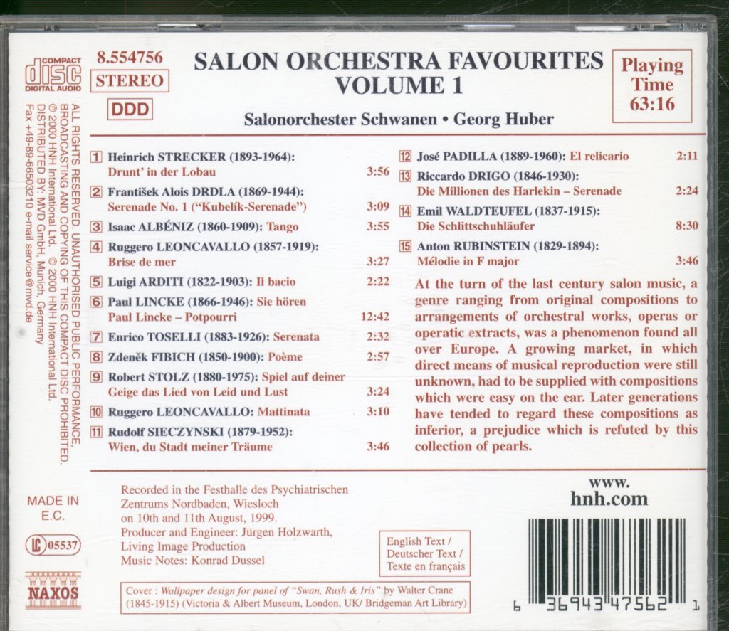 Salonorchester Schwanen, Georg Huber - Salon Orchestra Favourites. Volume 1 - Cd