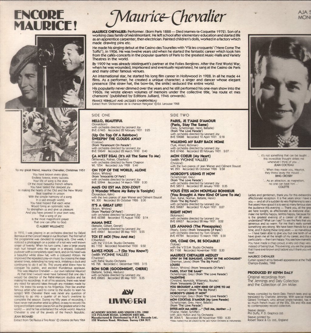 Maurice Chevalier - Encore Maurice! - Lp