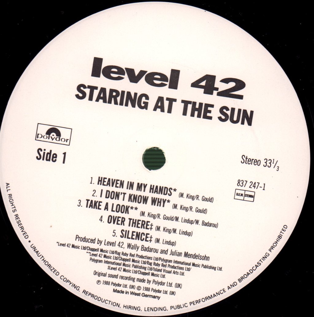 Level 42 - Staring At The Sun - Lp