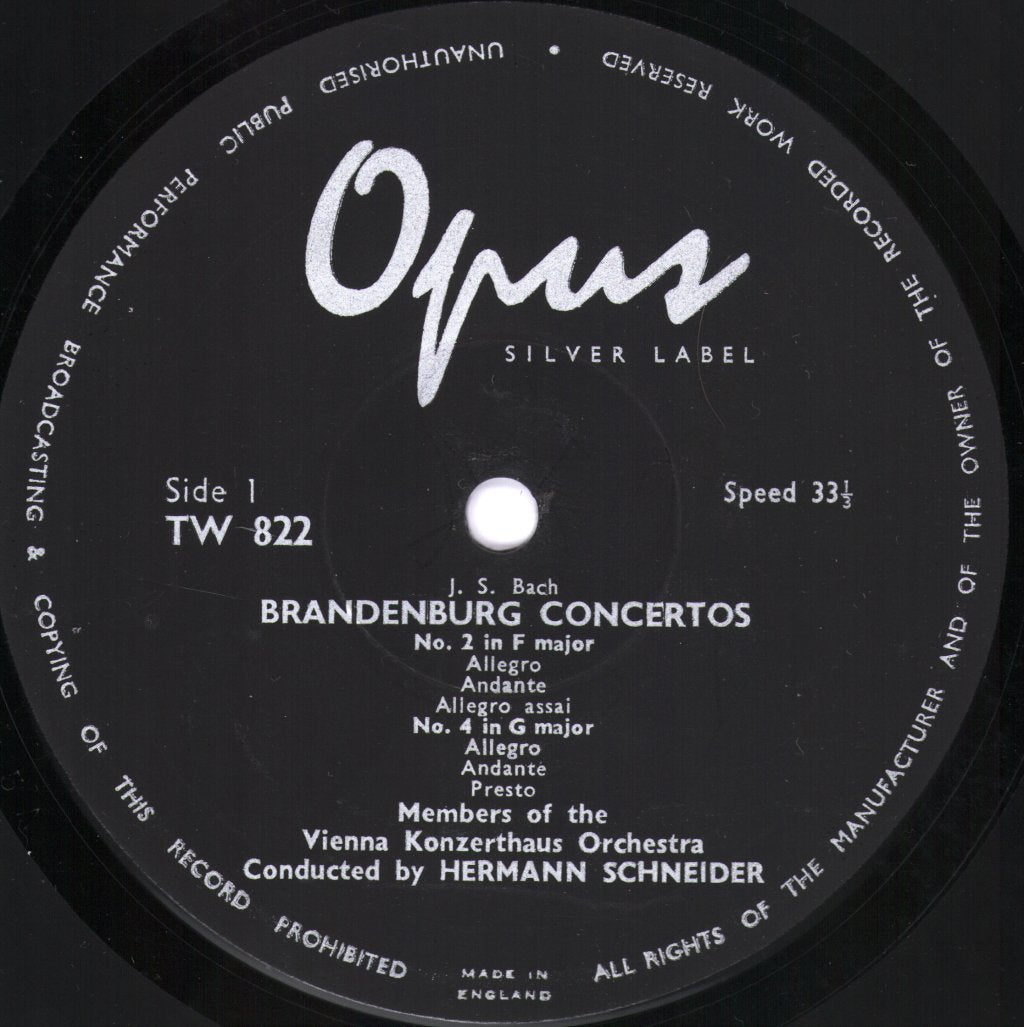 Members of the Vienna Konzerthaus Orchestra / Hermann Schneider - J.S. Bach - Brandenburg Concertos No. 2 In F Major / No. 4 In G Major / No. 5 In D Major - Lp