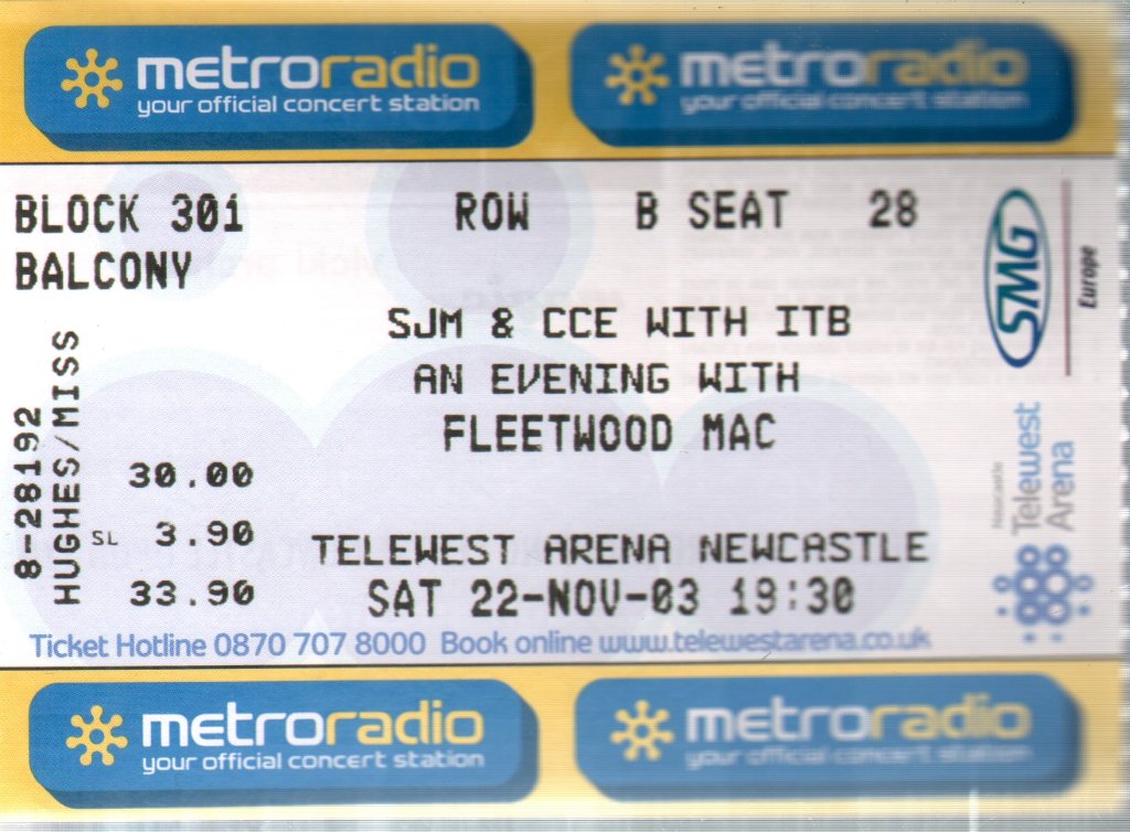 Fleetwood Mac - Telewest Arena Newcastle 22nd November 2003 - Ticket
