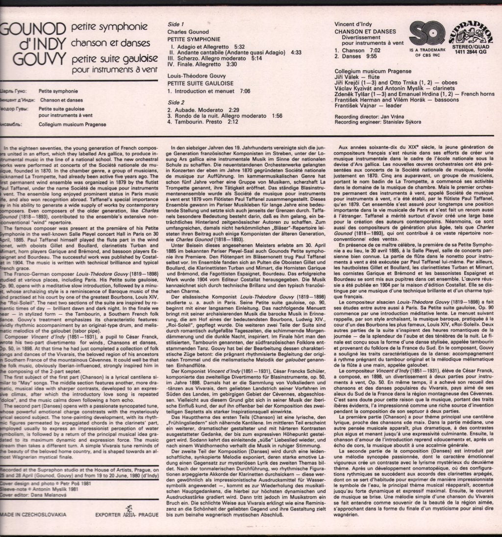 Collegium Musicum Pragense - Gounod - Petite Symphonie / d'Indy - Chanson Et Danses / Gouvy - Petite Suite Gauloise (Pour Instruments À Vent) - Lp