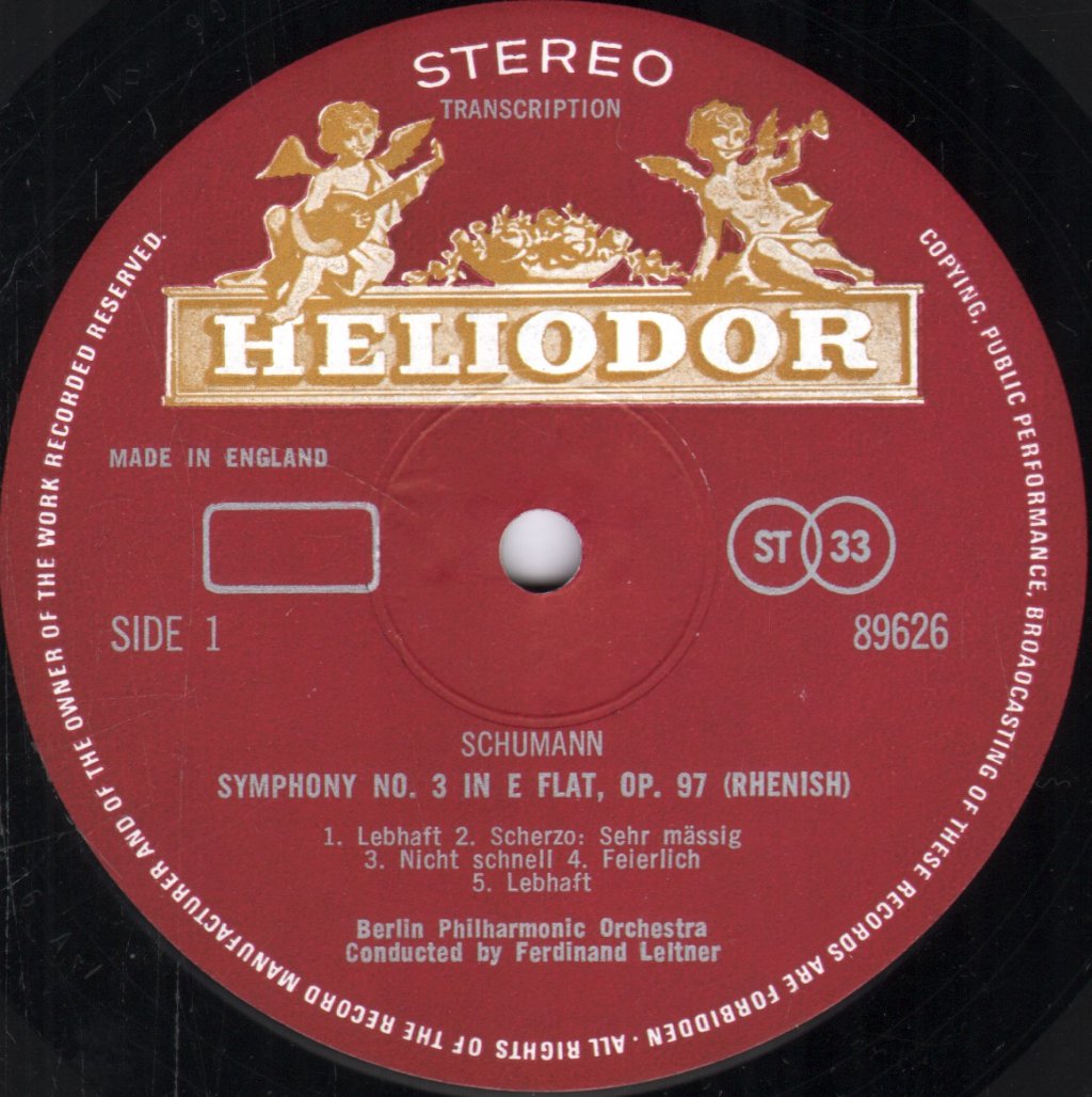 Berlin Philharmonic / Munich Philharmonic / Ferdinand Leitner / Fritz Rieger - Schumann - Rheinische Symphonie / Mendelssohn-Bartholdy - Italienische Symphonie - Lp