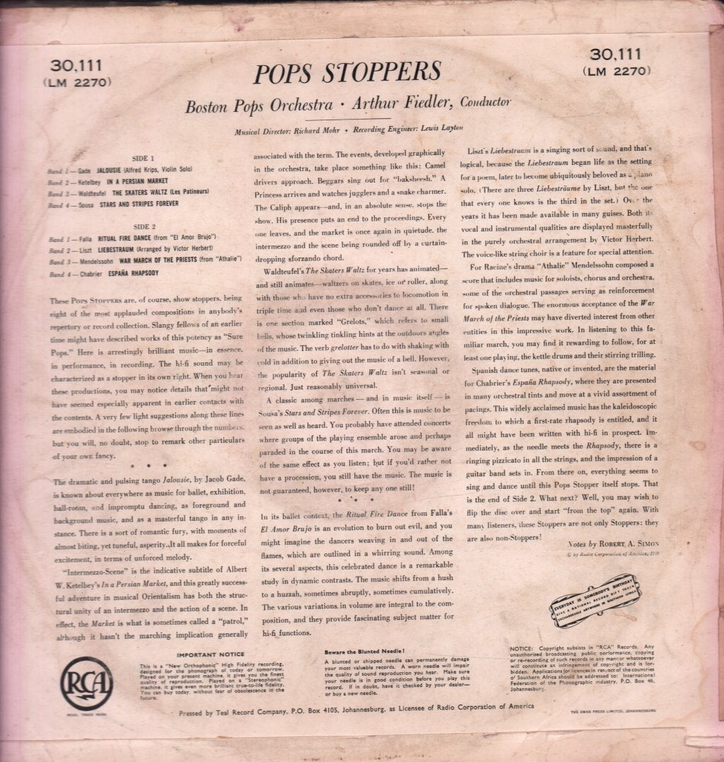 Boston Pops Orchestra - Pops Stoppers - Lp