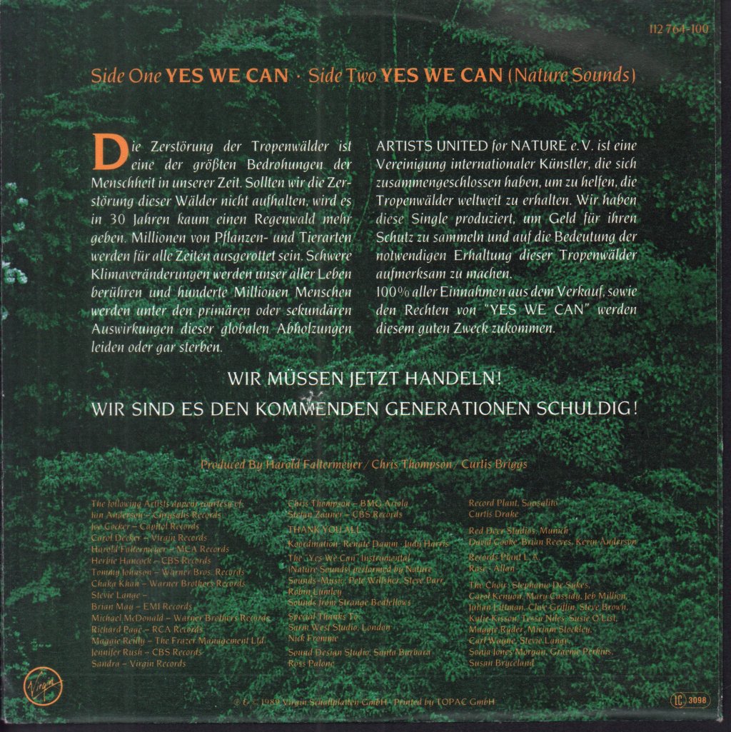 Artists United For Nature - Yes We Can - 7 Inch