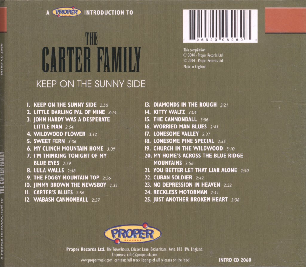 Carter Family - A Proper Introduction To The Carter Family - Keep On The Sunny Side - Cd