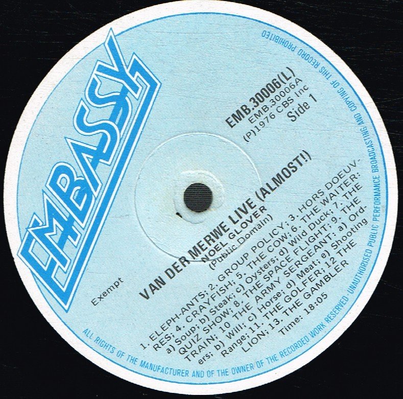 Noel Glover - Van Der Merwe Live - Lp