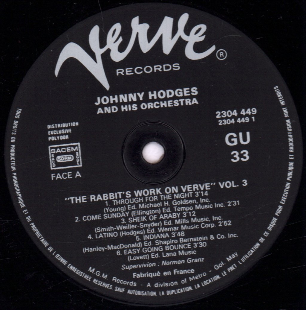 Johnny Hodges And His Orchestra - Rabbit's Work On Verve - Vol. 3 - Lp
