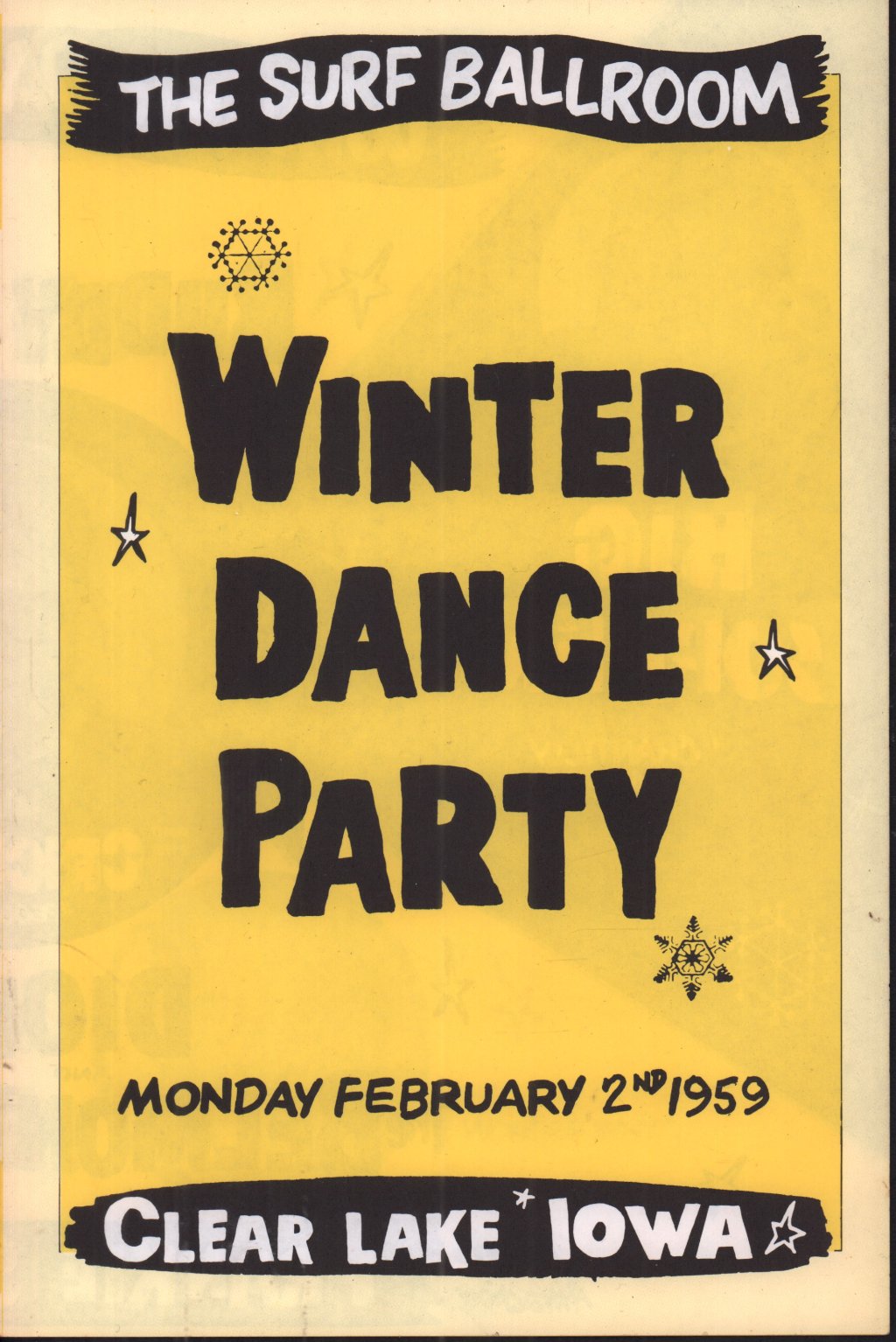 big bopper / buddy holly / ritchie valens / dion and the belmonts - surf ballroom winter dance party 2/2/59 - Flyer