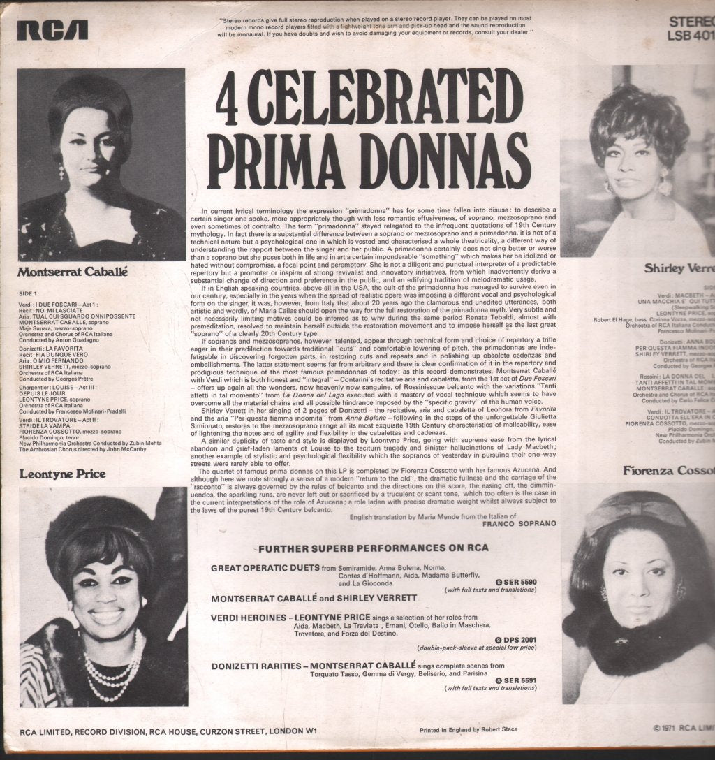 Various Artists - 4 Celebrated Prima Donnas - Lp