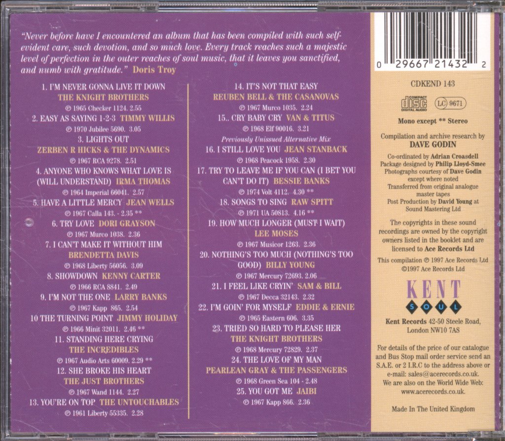 Various Artists - Dave Godin's Deep Soul Treasures (Taken From The Vaults...) (Volume 1) - Cd