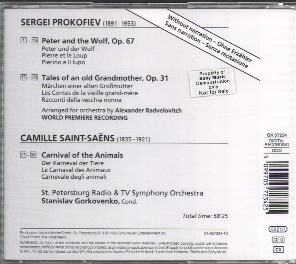 Sergei Prokofiev - Pierre Et Le Loup / Les Contes De La Vieille Grand-Mère / Le Carnaval Des Animaux - Cd