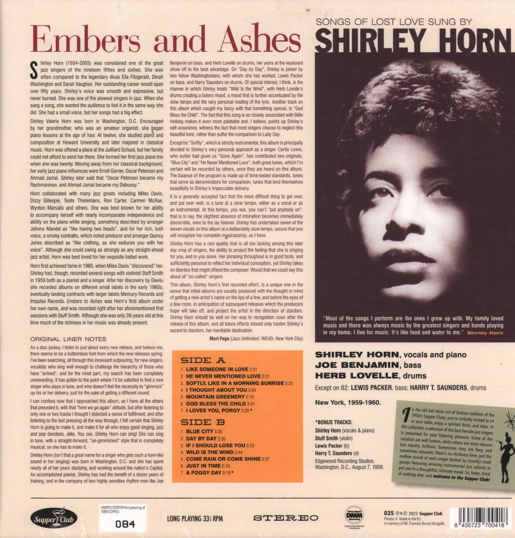 Shirley Horn - Embers and Ashes - Songs of Lost Love Sung By Shirley Horn - Lp