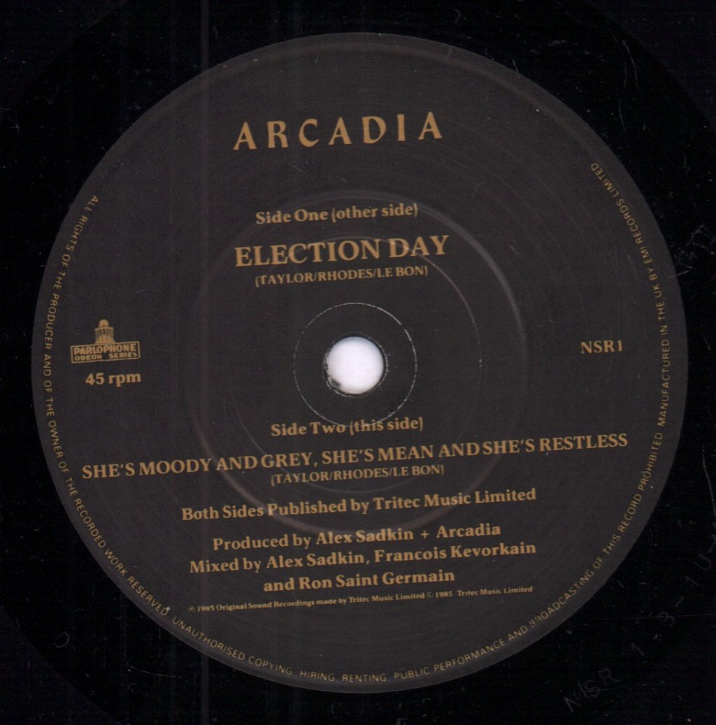 Arcadia (80'S Pop) - Election Day - 7 Inch