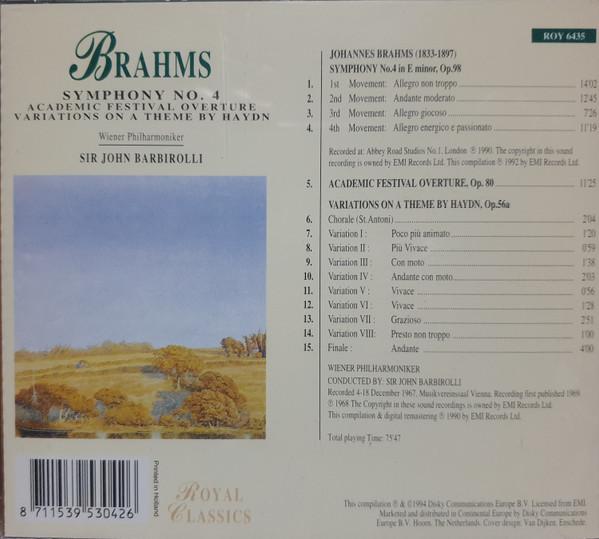 Wiener Philharmoniker / Sir John Barbirolli - Brahms - Symphony No. 4 / Academic Festival Overture / Variations on a Theme by Haydn - Cd