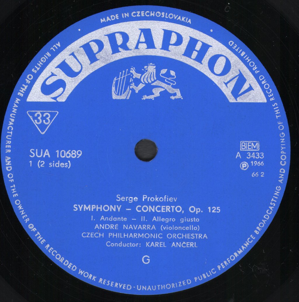 Andre Navarra / Karel Ancerl / Czech Philharmonic Orchestra - Prokofiev - Symphony-Concerto / Respighi - Adagio Con Variazioni - Lp