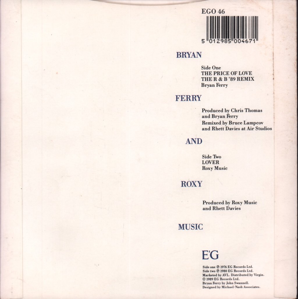 Bryan Ferry - Price Of Love - 7 Inch