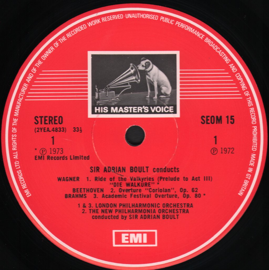 Sir Adrian Boult / London Philharmonic Orchestra / New Philharmonia Orchestra - Sir Adrian Boult Conducts Beethoven / Brahms / Elgar / Wagner / Vaughan Williams - Lp