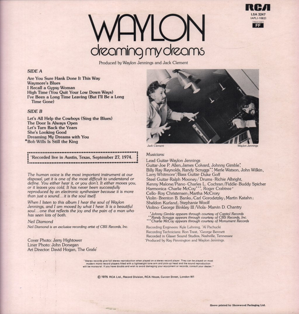 Waylon Jennings - Dreaming My Dreams - Lp