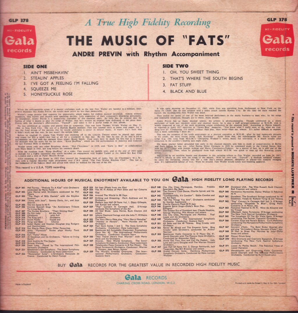 Andre Previn - Music Of Fats - Lp