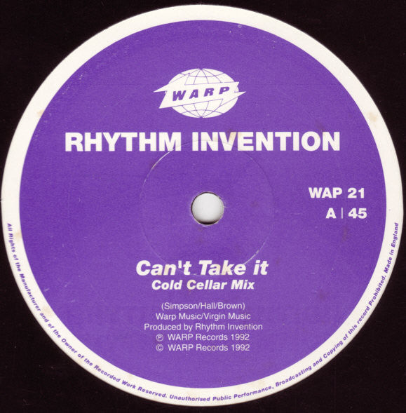 Rhythm Invention - Can't Take It - 12 Inch