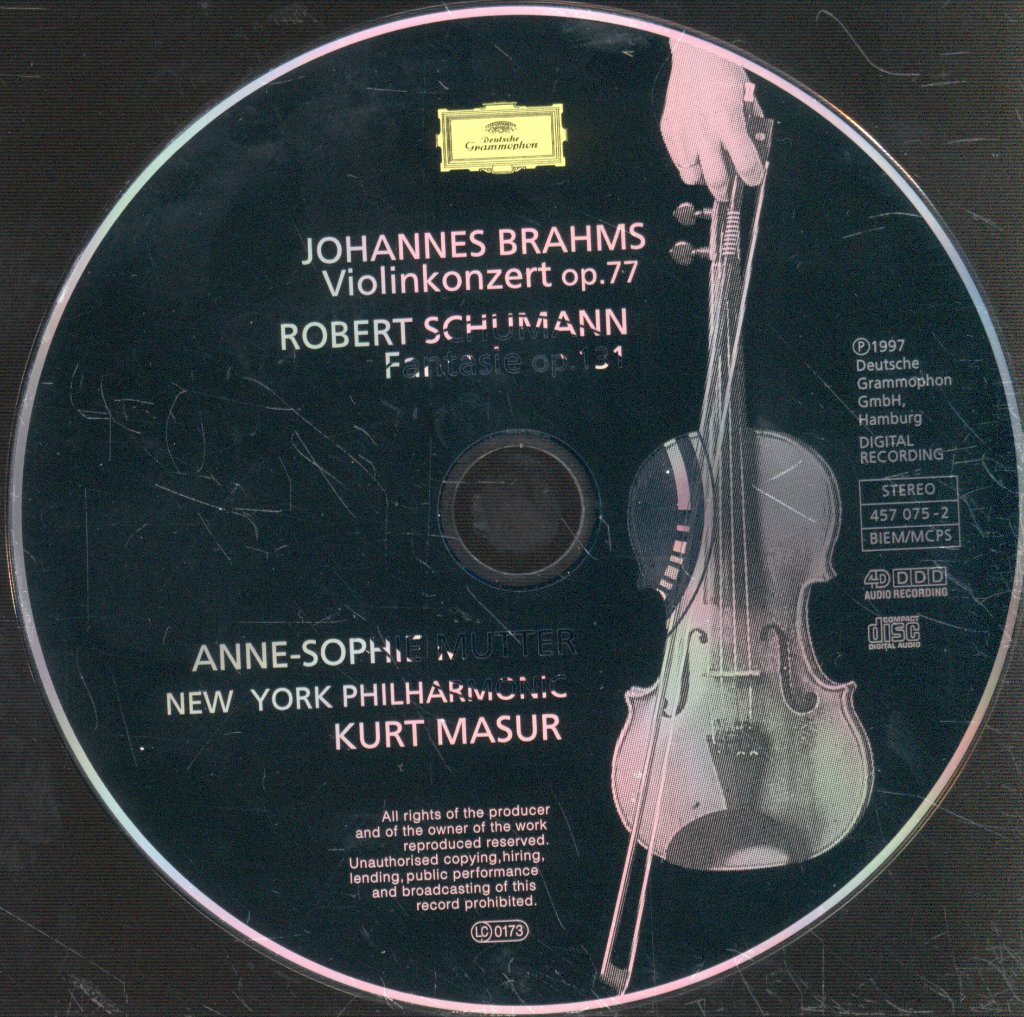 Anne-Sophie Mutter / Kurt Masur / New York Philharmonic Orchestra - Brahms Violinkonzert / Schumann - Fantasie Op. 131 - Cd