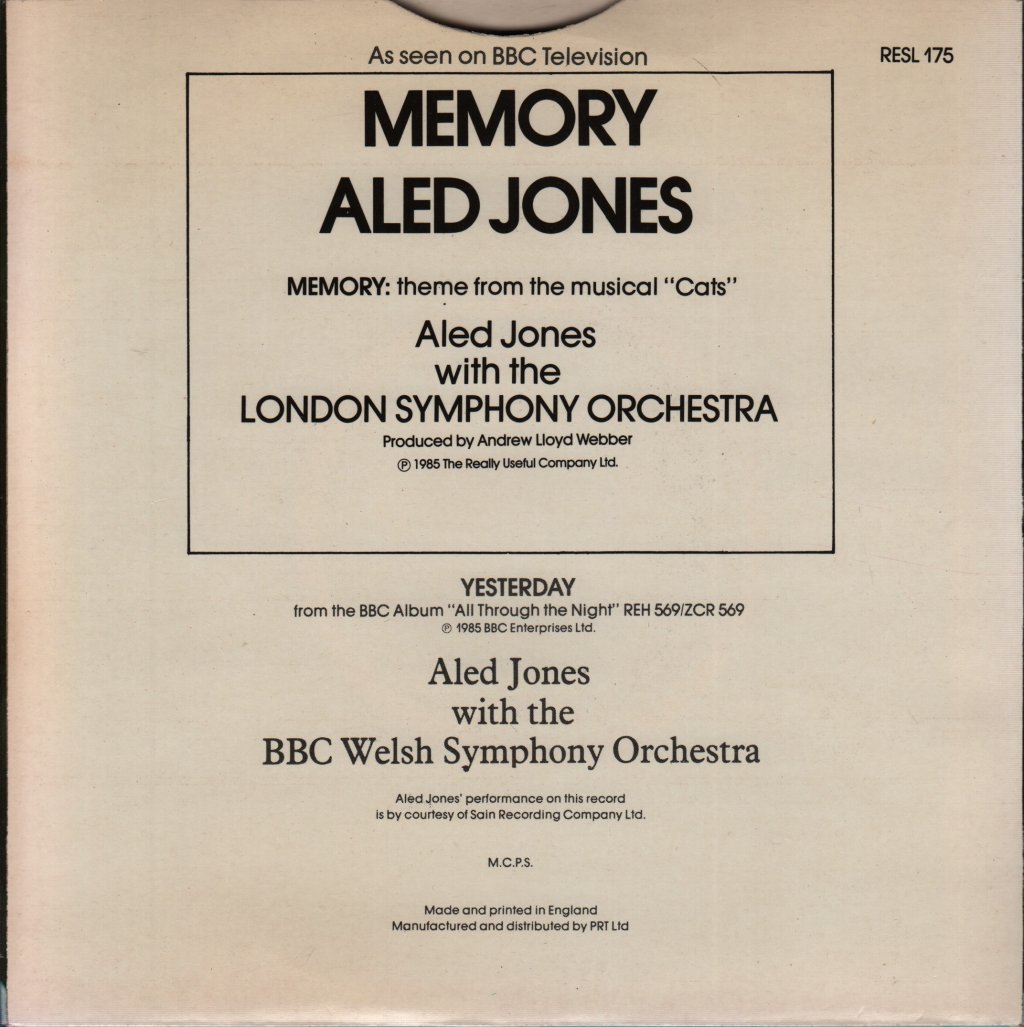 Aled Jones - Memory - 7 Inch