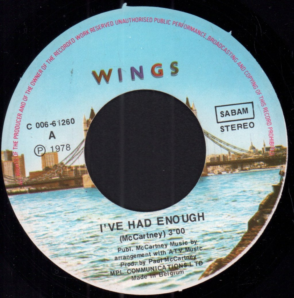Wings - I've Had Enough - 7 Inch