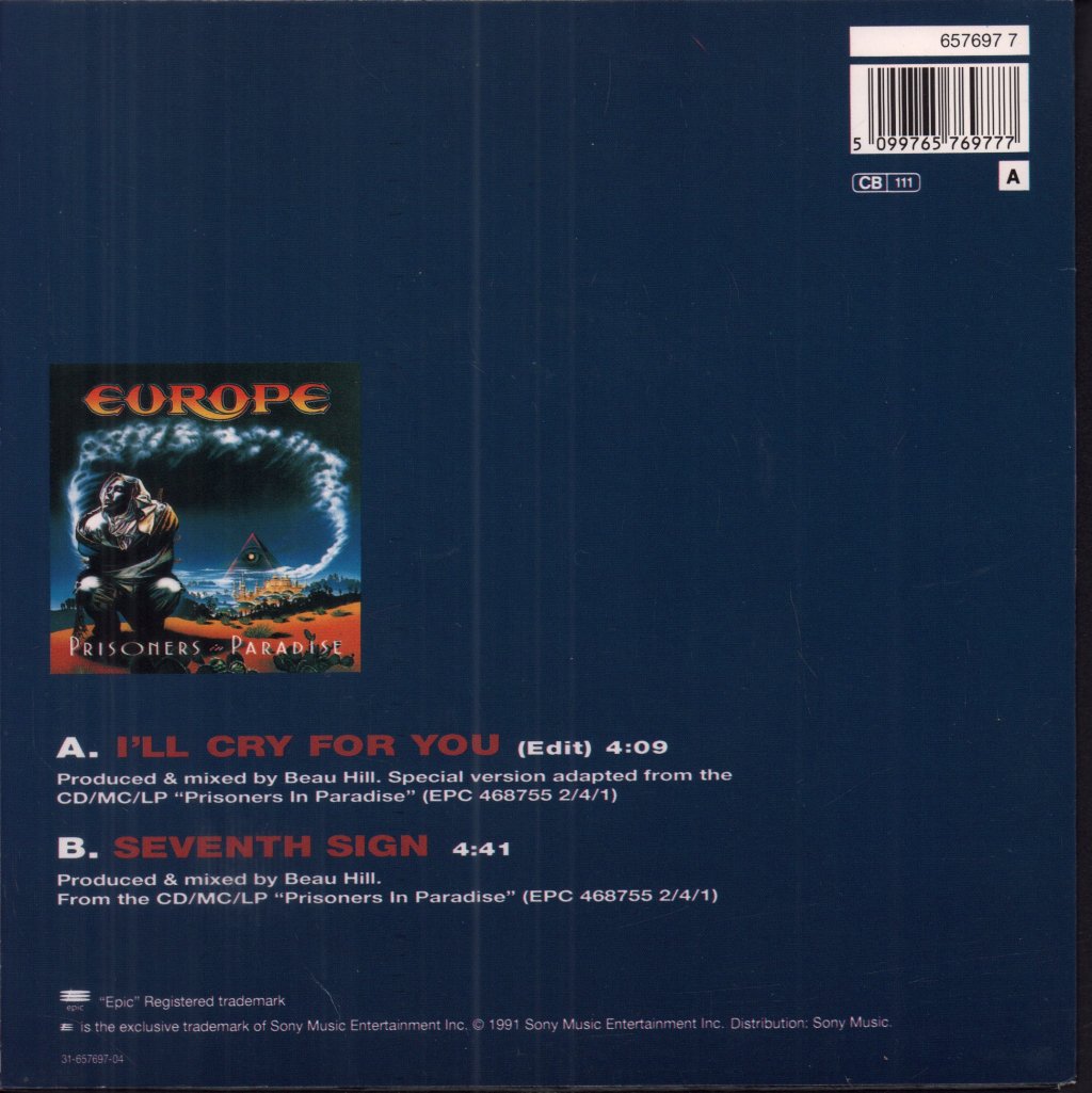 Europe - I'll Cry For You - 7 Inch