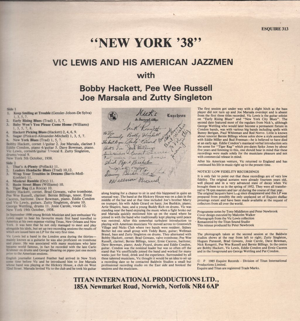 Vic Lewis And His American Jazzmen - New York '38 - Lp