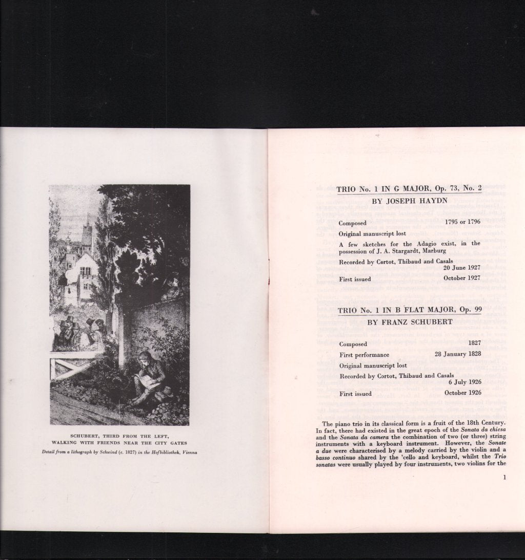 Alfred Cortot / Jacques Thibaud / Pablo Casals - Schubert - Trio In G Major, Op. 73, No. 2 / Haydn - Trio In B Flat Major, Op. 99 Schubert - Lp